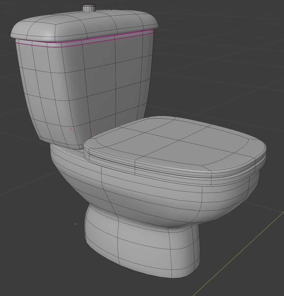 3D mesh. Correct topology of a toilet, with quads and no vortices .
