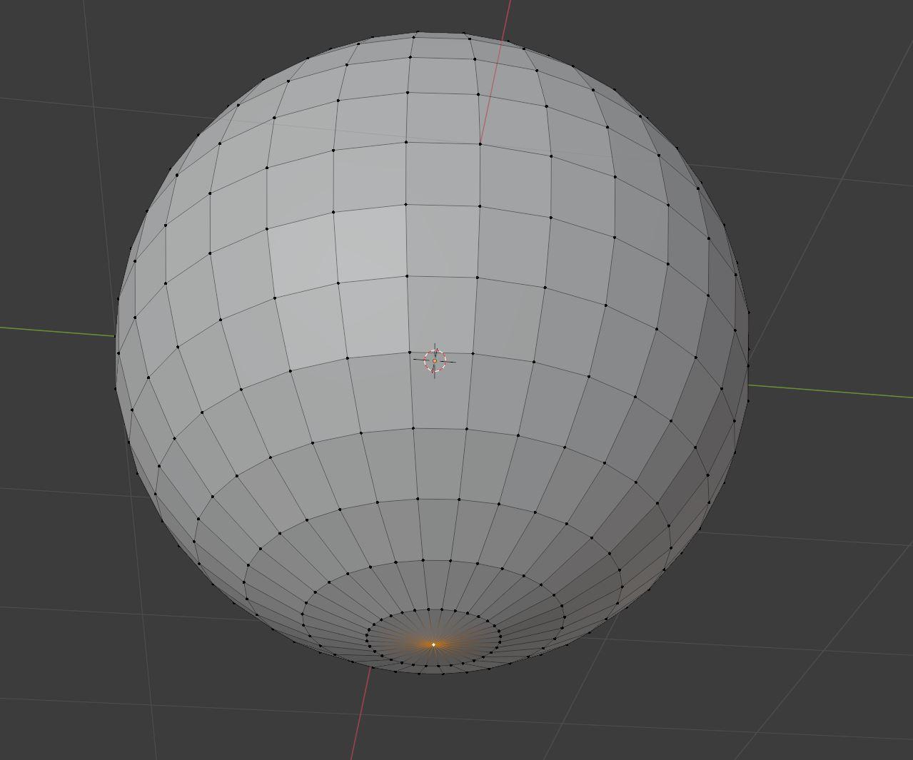 Bottom vertex of the UV sphere is selected.