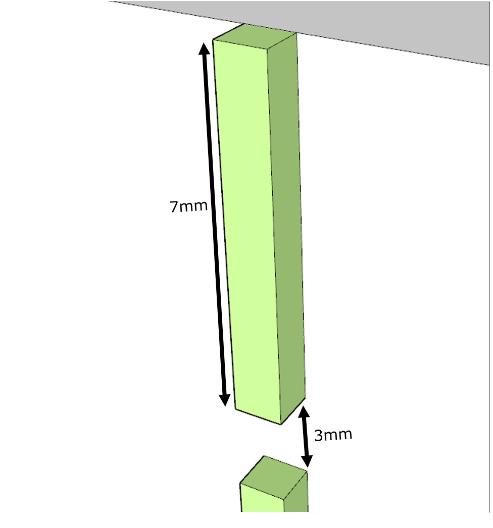 Raised dashed line on a cuboid with the dimension mentioned in the text
