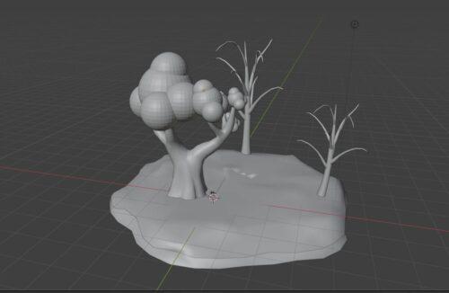 The final 3D model: round shapes are added to one of the tree