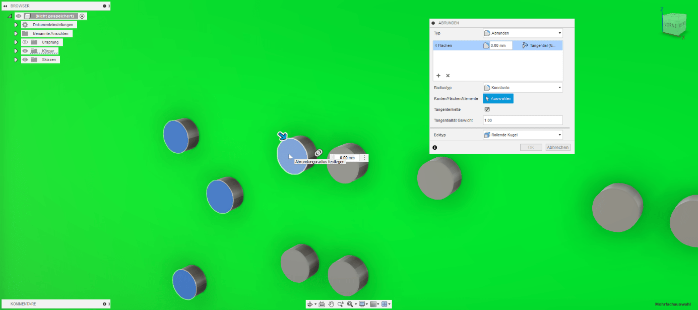 Fillet tool dialogue