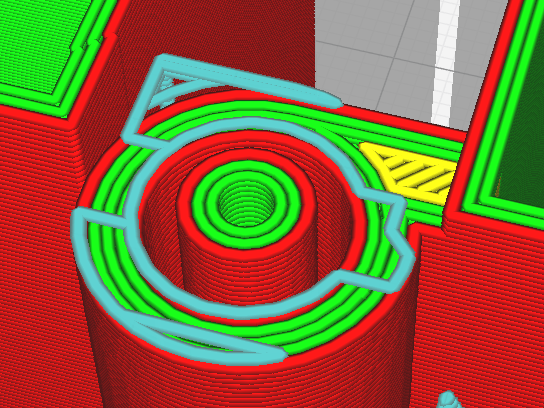 View of the hinge in the slicer with little support.