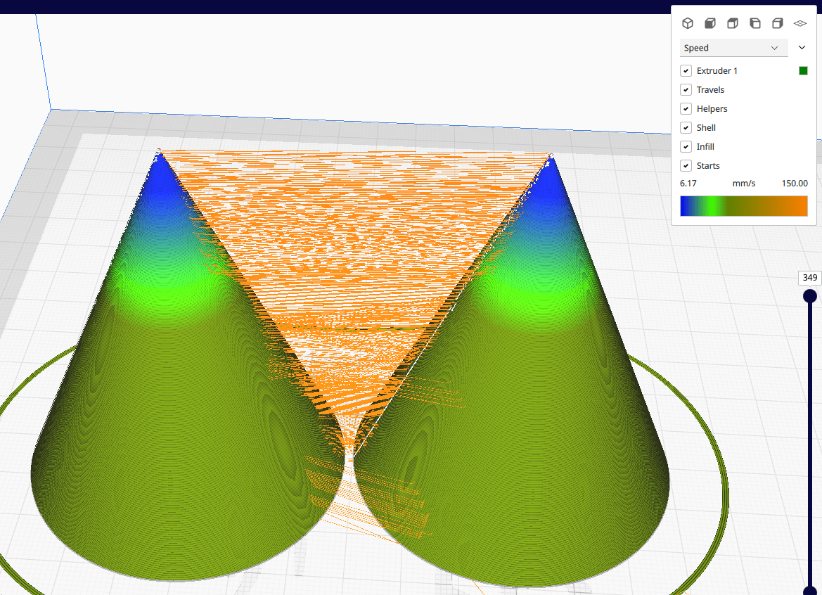 Preview of two simultaneously printed cylinders in Cura