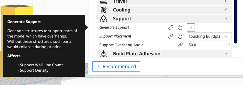 A screenshot of a dropdown menu in the Cura Slicer. Multiple options are displayed. The option