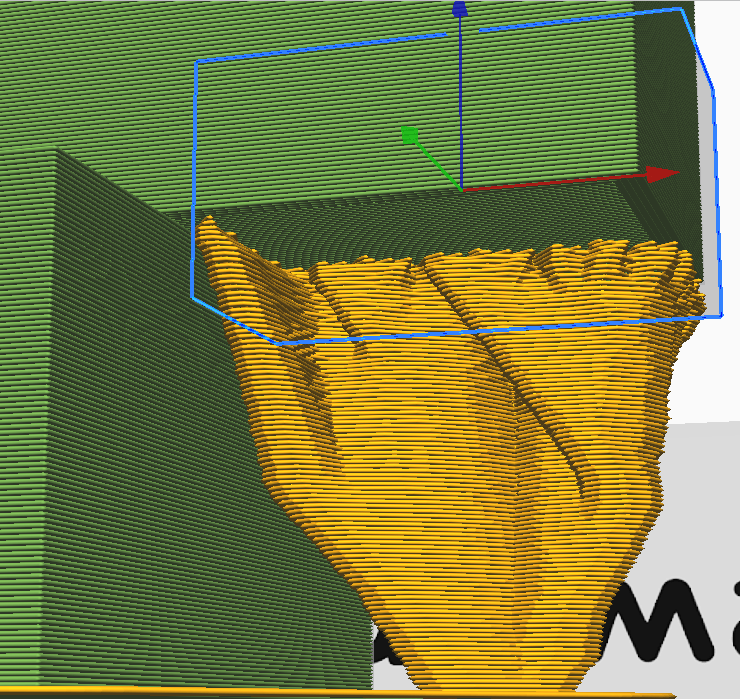 example showing tree support not fully covering the bottom of a model which would cause it to fail during printing.