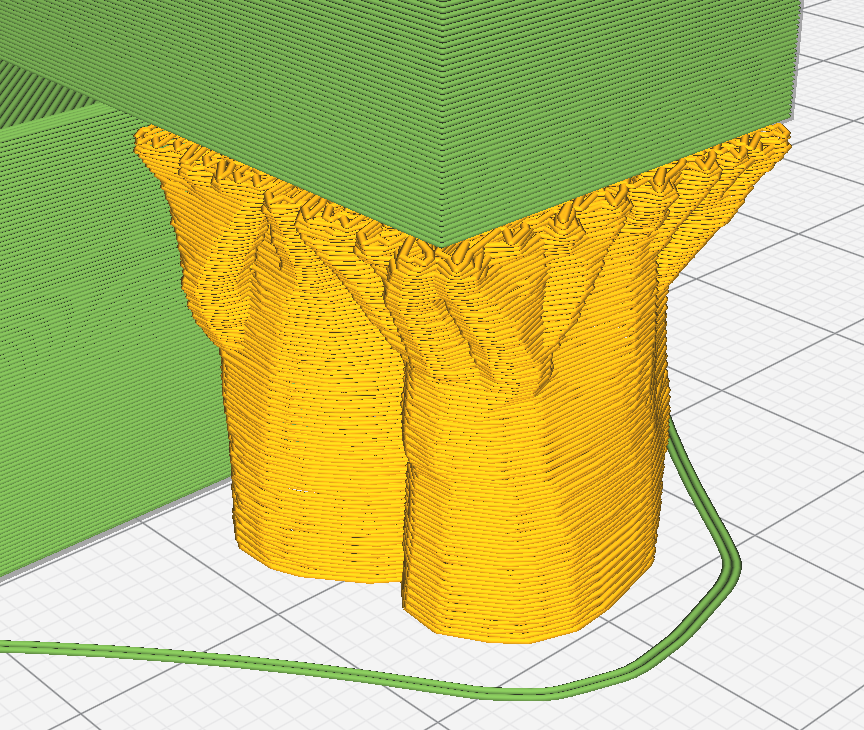A model showing tree support. A type of support that looks more like branches.
